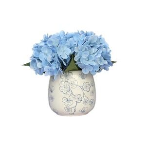My Texas House Blue Hydrangeas in Floral Vase 9.5in, Americana Toile Decor